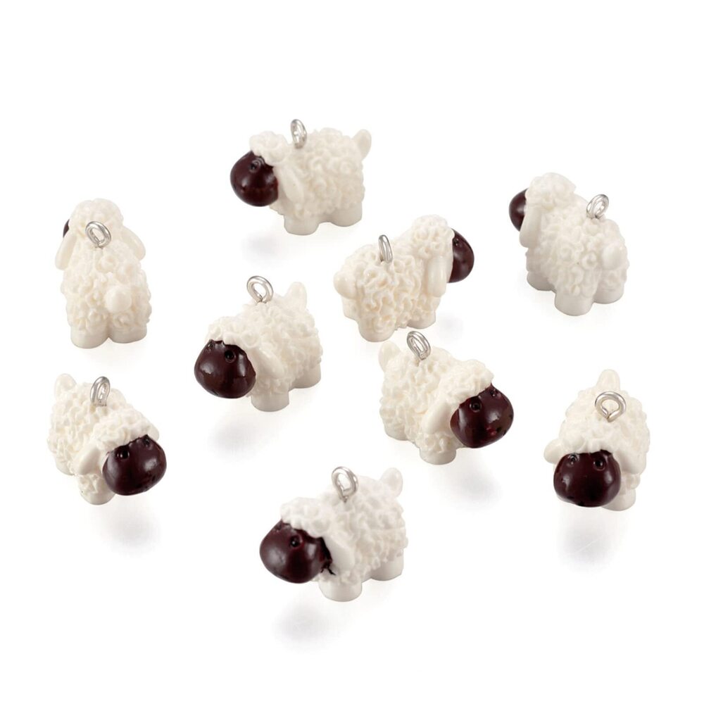7569 Beadthoven 40pcs Mini Sheep Resin Charm Pendants Cute 3D Mini White